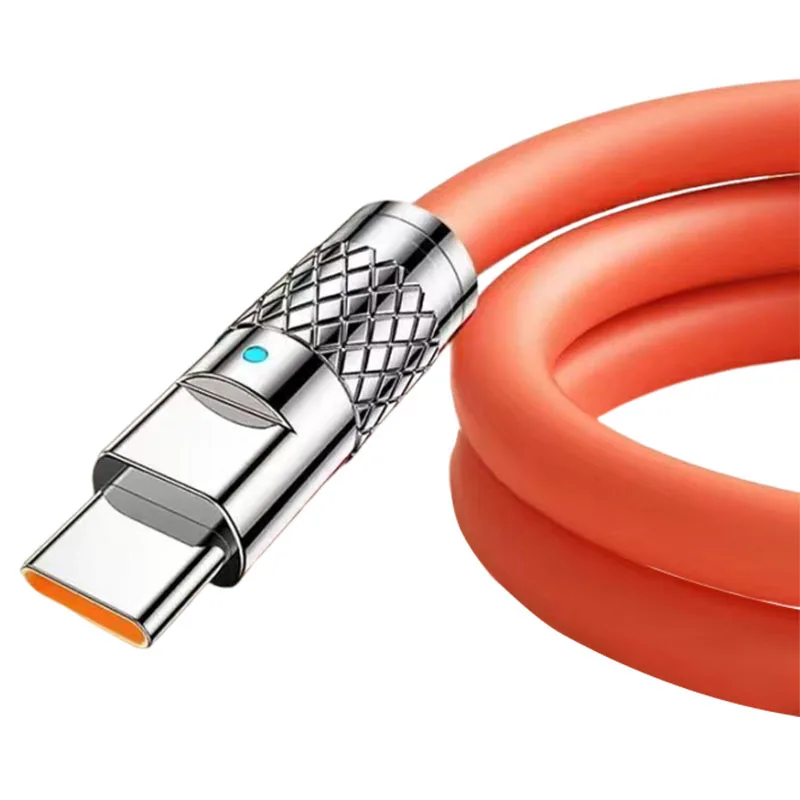 Quick Charge Cable Orange Fast Charging Cable Efficient Data Transfer Flexible Long-lasting Performance Charging Needs