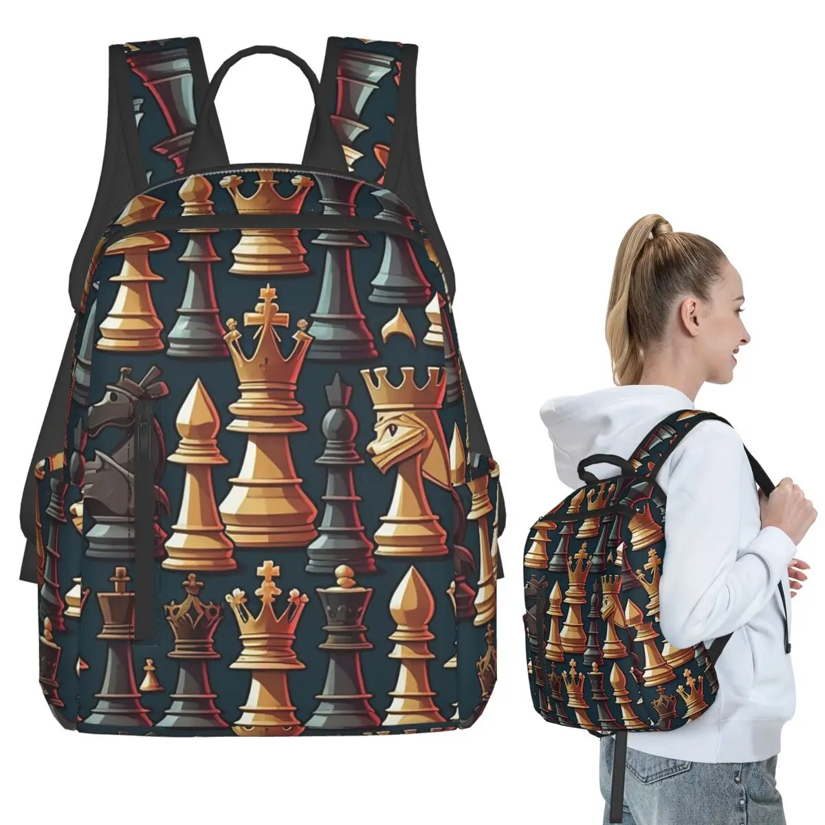 

Cartoon Chess Pattern Backpack Student BookBag Kids School Bag Computer Shoulder Bags Boys Girls
