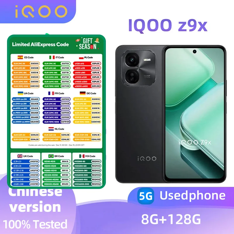 iQOO z9x 5g SmartPhone Snapdragon 6 Gen1 6.72inch 120HZ Screen 50MP Camera 6000mAh 44w Charge Original Android Used Phone