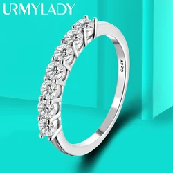 URMYLADY Real D Color 7 Stones 3mm Full Moissanite Row Rings S925 Sterling Silver Plate Pt950 Simple Jewelry For Wholesale