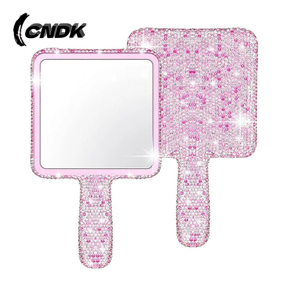 Diamond Eyelash Extension Handheld Makeup Mirror Heart Shape Makeup Vanity Mirror with Handle Hand Mirror Makeup Mirrors