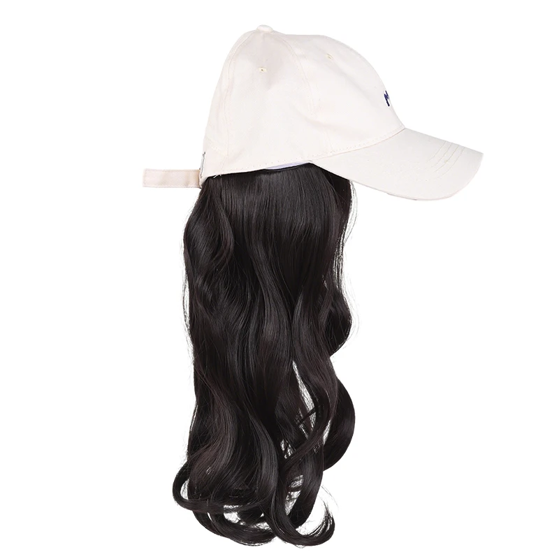 Trendy Long Body Wave Hair Wig Hat in Beige, Synthetic Baseball Cap with Integrated Hair for Women, Perfect for Casual Outfits & view 6