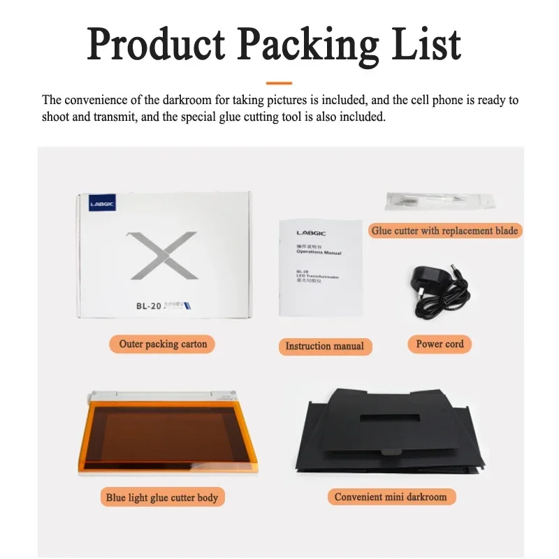 LABGIC BL-20 Blue Light Gel Cutting Machine LED Blue Light Source with Amber Filter for Observation of Nucleic Acid Gel Staining