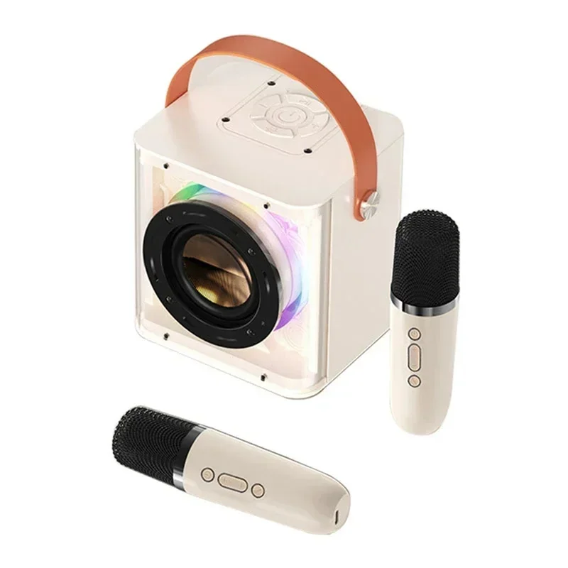 VO-draagbare mini-karaokemachineset Bluetooth-luidspreker Kleurrijke lichte surround met 2 draadloze microfoons voor kinderen, volwassenen