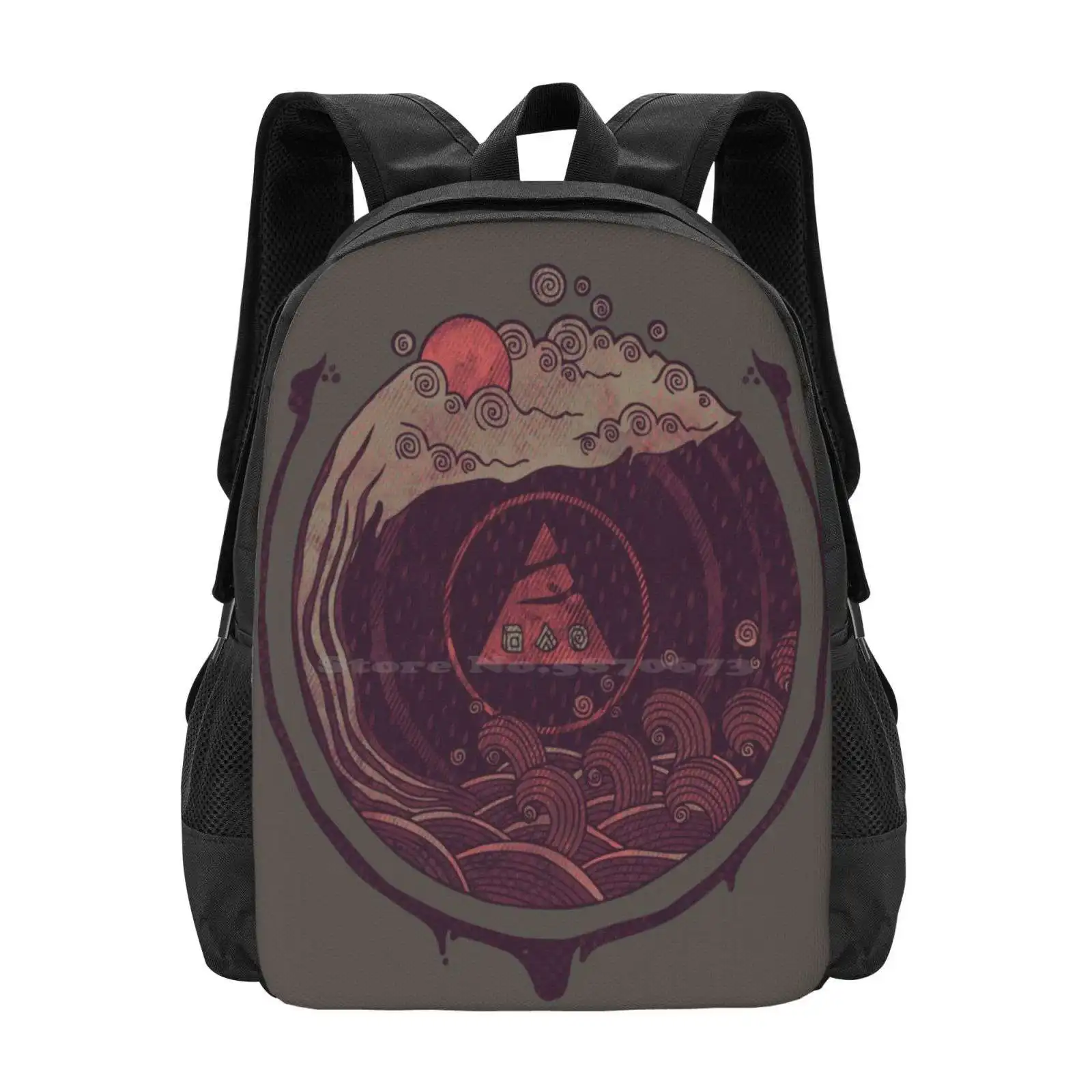 Dark Waters Backpack For Student School Laptop Travel Bag Waves Liquid Cloud Precipitation Rain Geometry Concentric Abstract