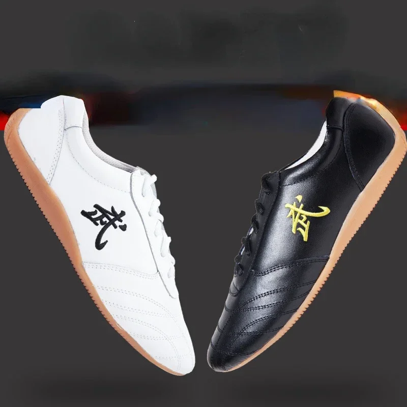 Men Woman Genuine Leather Wushu Tai Chi Kungfu Glamorous Shoe Routine Martial Arts Shoes Professional Competition Shoes big 46