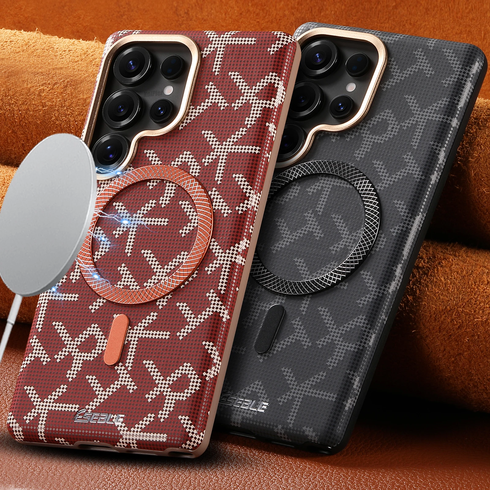 

Magnetic Case for Samsung Galaxy S26 S25 S24 Ultra Wireless Charging Compatible with Textured Artificial Leather Metal Buttons