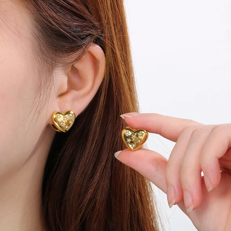 Heart Stud Earrings for Women Gold Color Stainless Steel Rhinestone Water Drop Earring Women's Wedding Ear Jewelry Wholesale