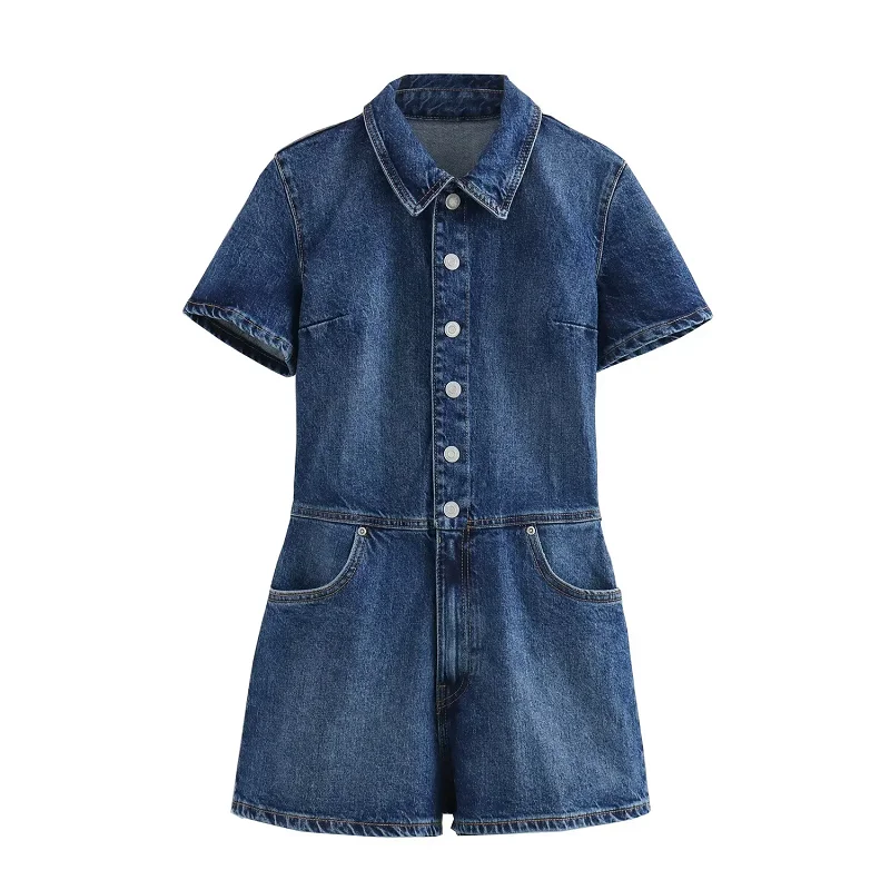 

TRAF Denim Button Women Jumpsuit Short Sleeves Pocket Lady Jumpsuit Shorts New In 2024 Summer Fashion Casual Women Clothing