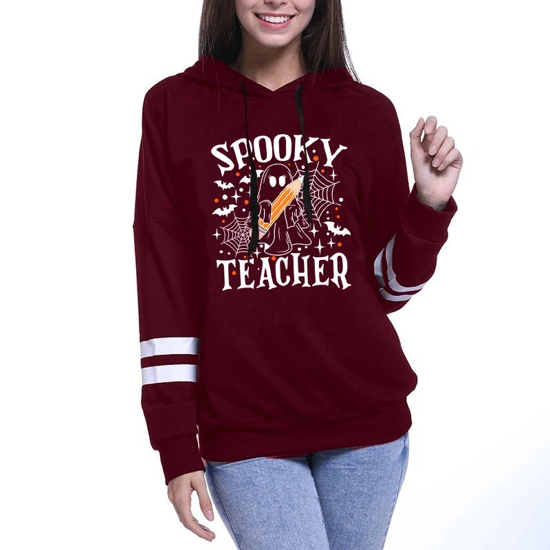 Halloween Spookachtige Leraar Print Hoodies Voor Dames Herfst En Winter Casual Capuchon Hoodies Dames Sweatshirts