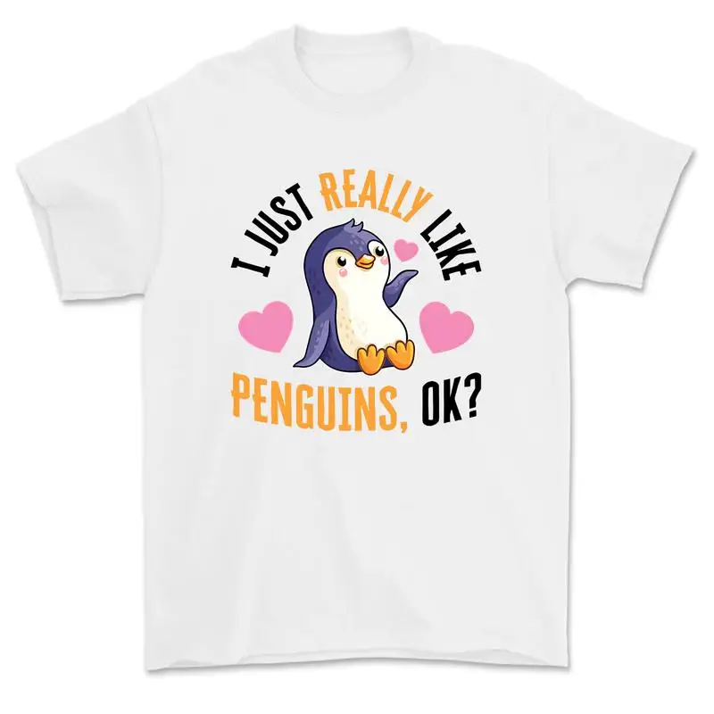 أنا فقط أحب البطاريق، تي شيرت لطيف على ما يرام، هدية لمحبي البطريق، تيشيرتات لمحبي حيوانات المحيط للرجال والنساء من القطن الناعم