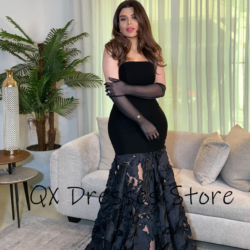 Personalizado simples sem alças camisa sereia vestido de noite sem costas com luvas apliques vestido de festa até o chão vestido de baile