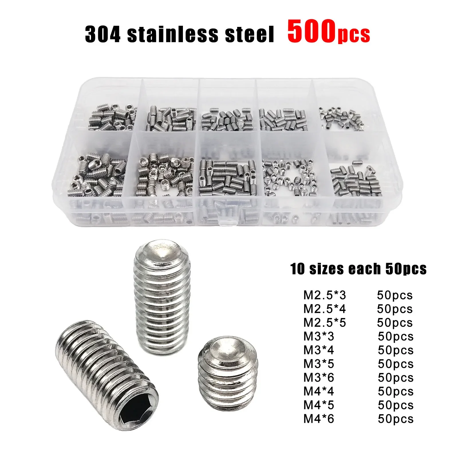 500 Stück M2,5-M4 schwarze Innensechskantschrauben 304 Edelstahl DIN913 Flachspitze Elektronik DIY Reparaturschrauben Stellschraube Kit Box