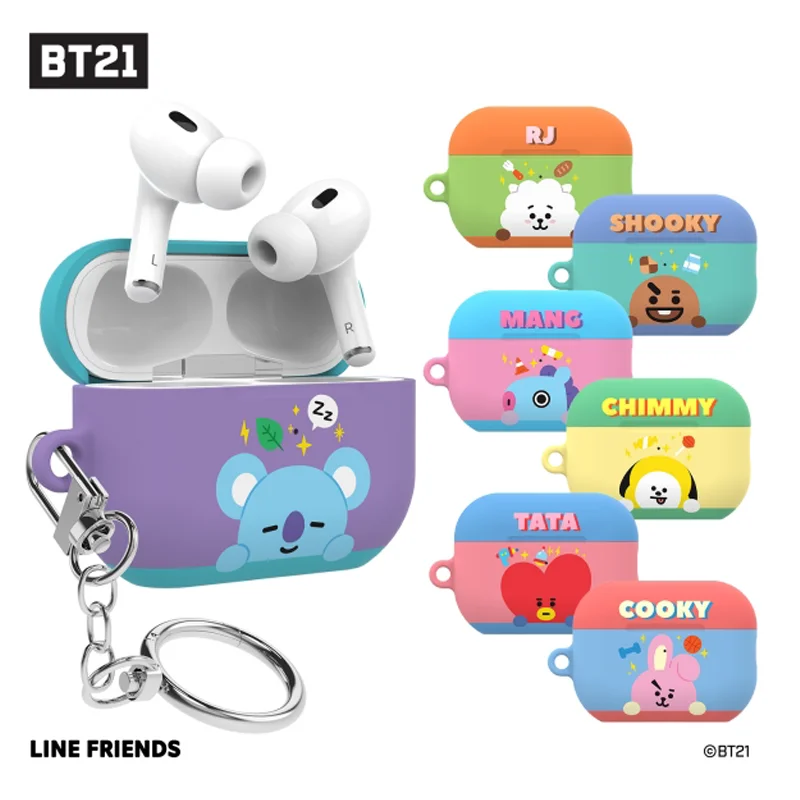 New Bt21 Kawaii Anime Tata Chimmy Cooky Shooky Anti-Fall Protective Cover Airpods Wireless Bluetooth Headphone Case Girls Gifts