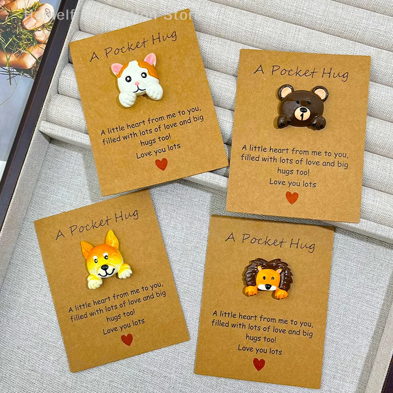 5pcs Little Animal Pocket Hug Bulk Small Emotional Support Gifts With Inspirational Positive Pocket Hug Card