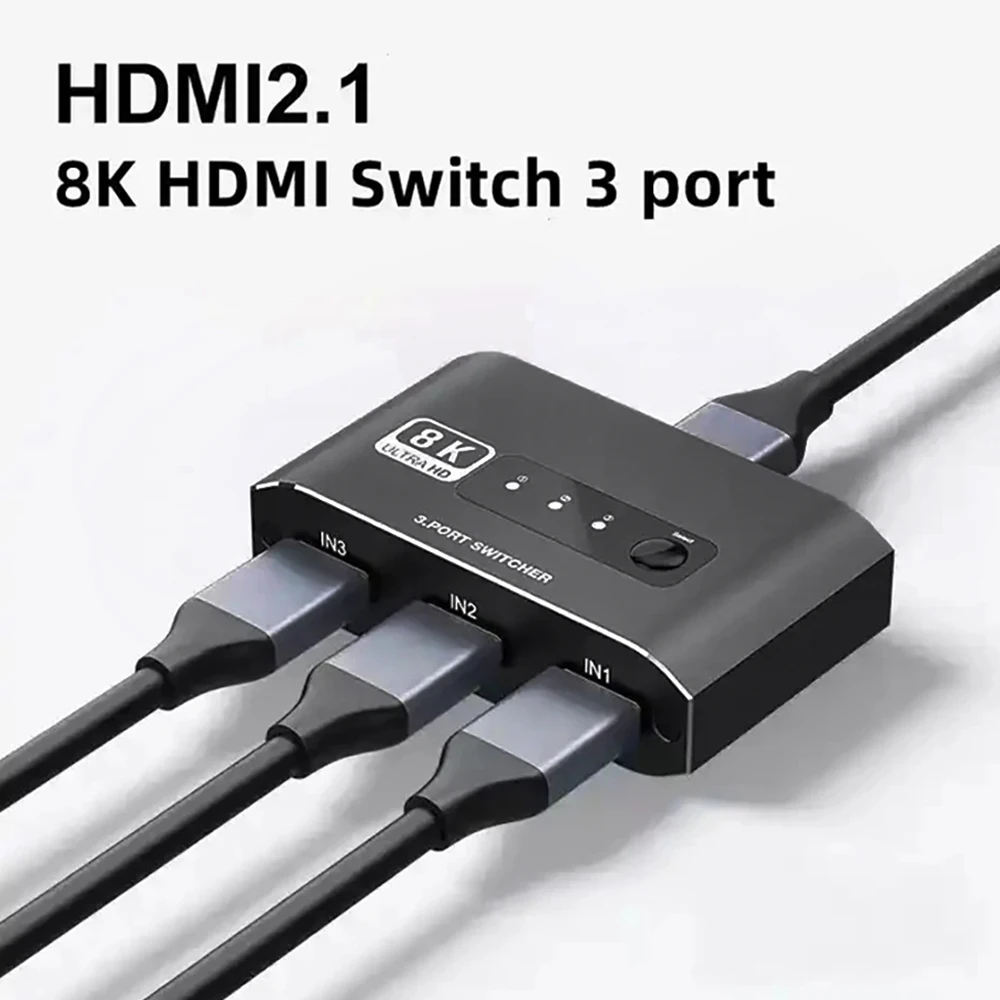 HD2.1 8K@60Hz Switch 3 In 1 Out 4K@120Hz 3 In1 Out Switcher DTS AC3 HDCP2.3 For TV PS4 HD-MI Splitter Monitor Computer Notebook