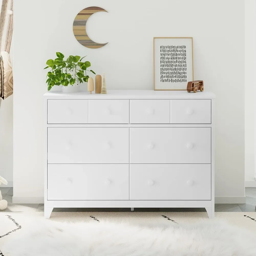 Moss 6 drawer universal double dresser (white) for children's nursery, drawer storage box, chest of drawers