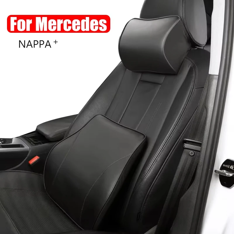 

Luxury Leather Car Neck Pillow For Mercedes Benz Badge interior supplies waist pillows Backrest Headrest Cushion Auto Accessorie