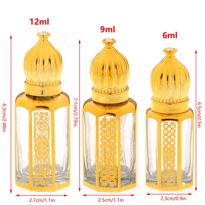 6/9/12ml Portable Glass Roll On Bottles For Essential Oil Arabic Golden Refillable Perfume Bottles Empty Roller Ball Containers