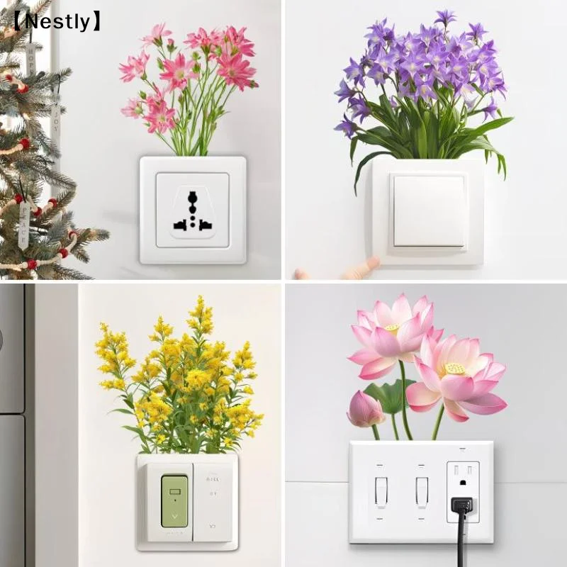 Realistic Floral Plant Switch Sticker Self-Adhesive Removable Waterproof Wall Sticker Switch Cover Sticker Home Decor〔Nest〕