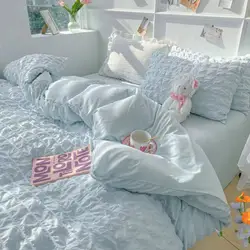 Princess Bedding Set French Style Wash Cotton Solid Color Seersucker Summer Soft 2024New Bed Sheet Set Comforter Set