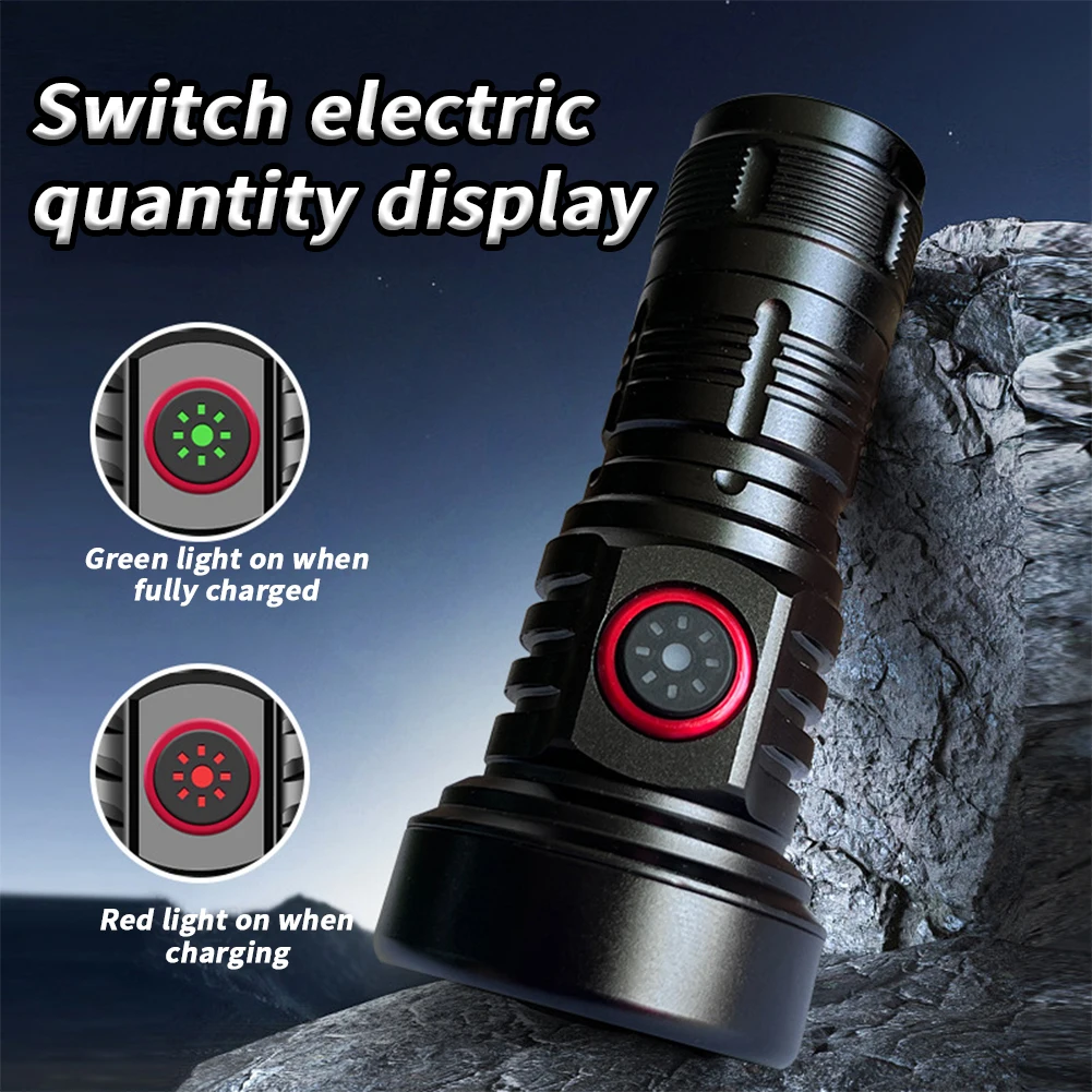 Linterna LED recargable, foco ajustable de 50000 lúmenes, resistente al agua, 4 modos de carga