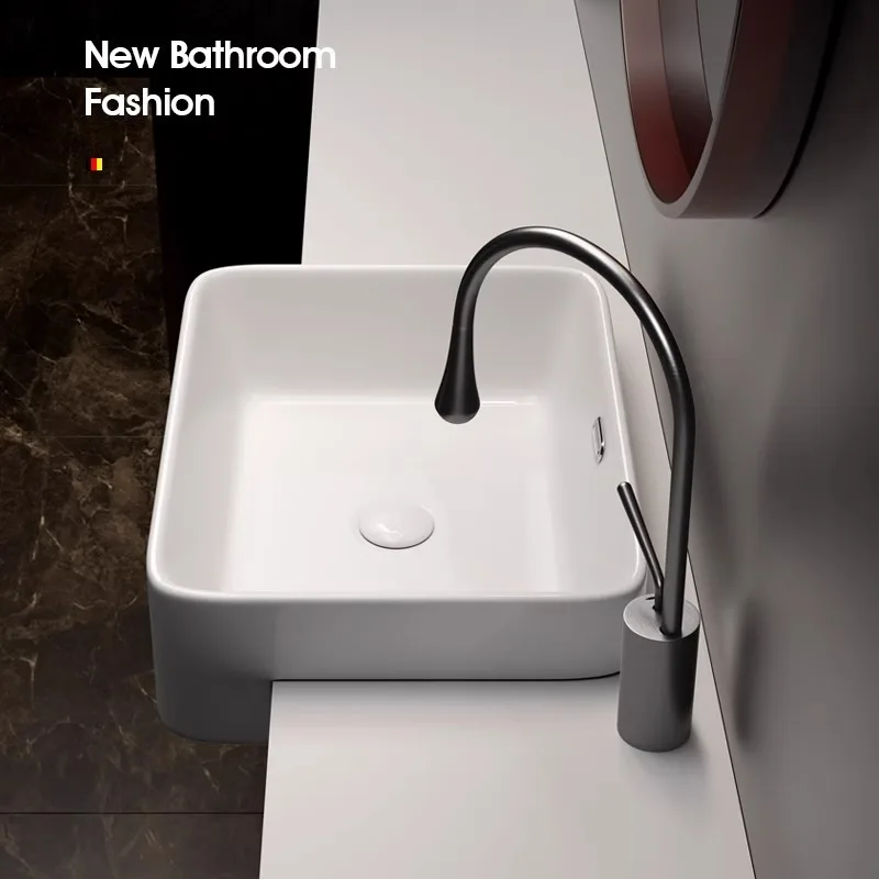 

Semi-embedded countertop basin Square ceramic countertop basin wash basin Hotel household narrow countertop