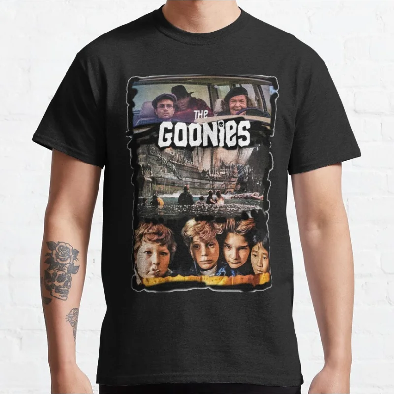 

80s Vintage FilmThe Goonies print art Retro Never Say Die Gift clothing Short-sleeve crewneck T-shirt large size Adult Tops