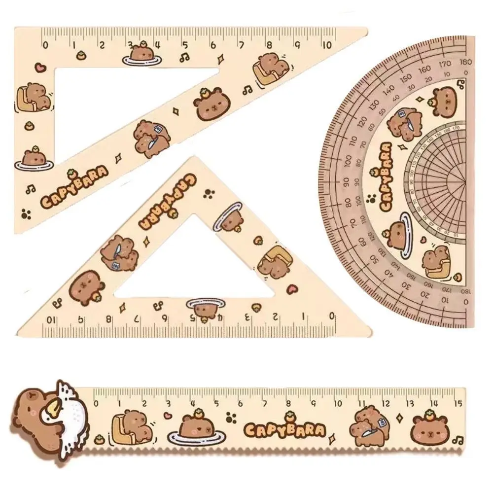 4pcs/set Creative Acrylic Capybara Set of Rulers Drawing Tools Office Supplies Straight Ruler Cute Cartoon Set Square