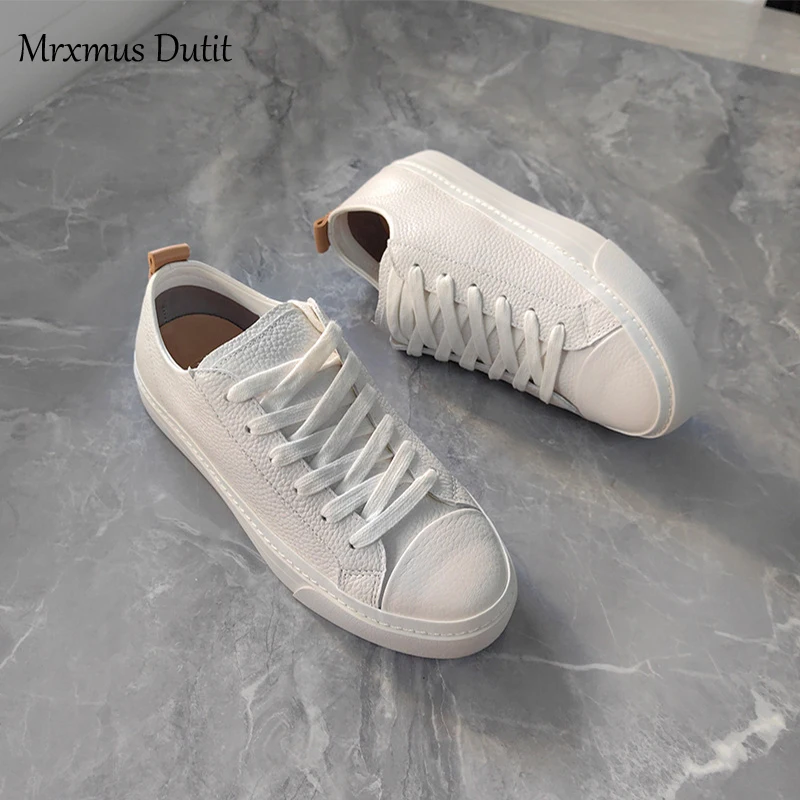 Mrxmus Dutit 2024 New Spring Autumn Women Fashion Genuine Leather Thick Sole Shoes Simple Color Matching All-match Casual Female