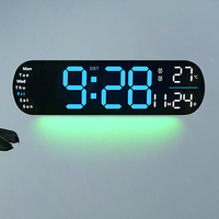 LED Digital Alarm Clock 9 Colored Ambient Lights Remote control Oval Shape Wall Clock Built In Memory Function For Home Decor