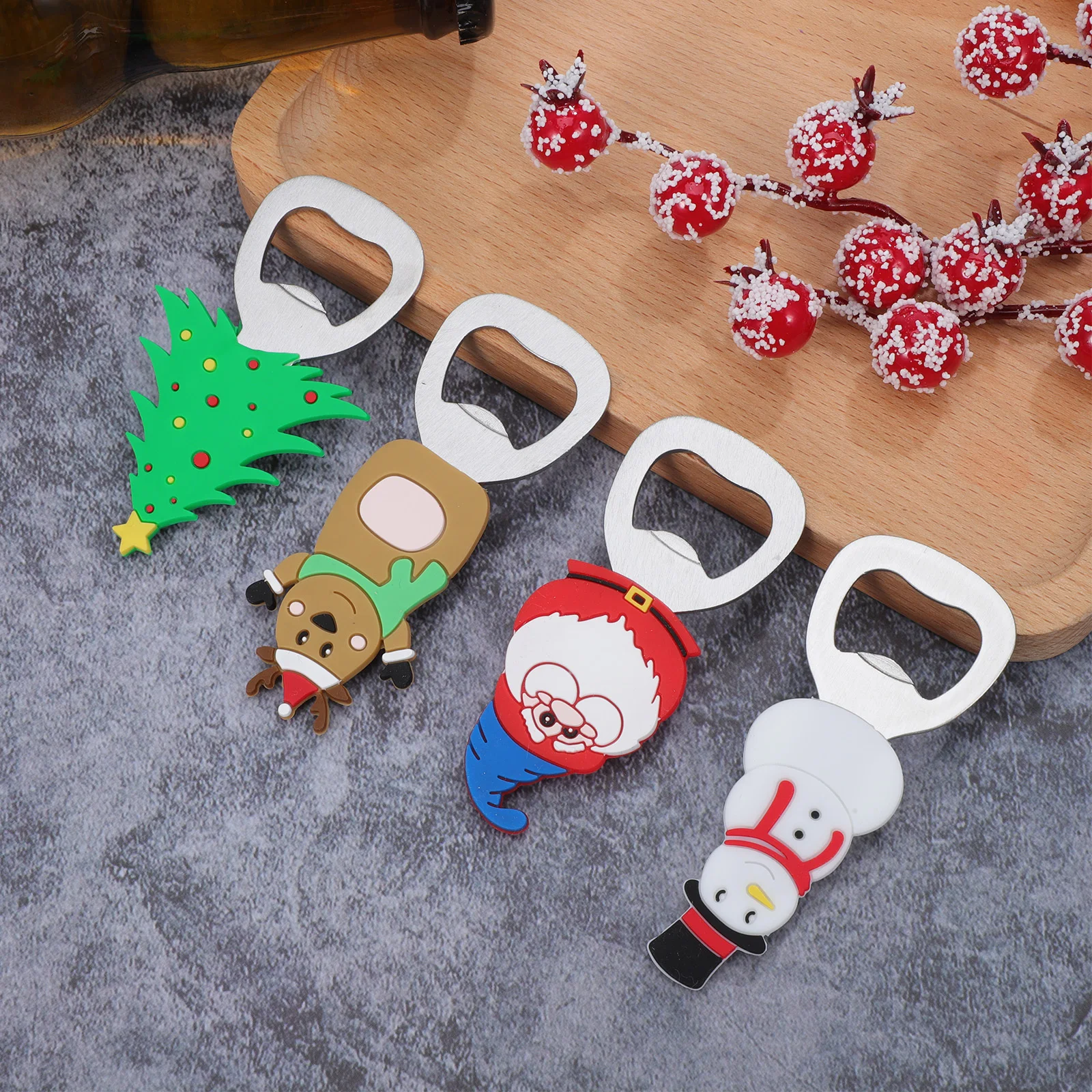 

4Pcs Christmas Santa Bottle Opener Premium Manual Beer Opening Tool for Home Kitchen Bar Party Portable Xmas Gifts