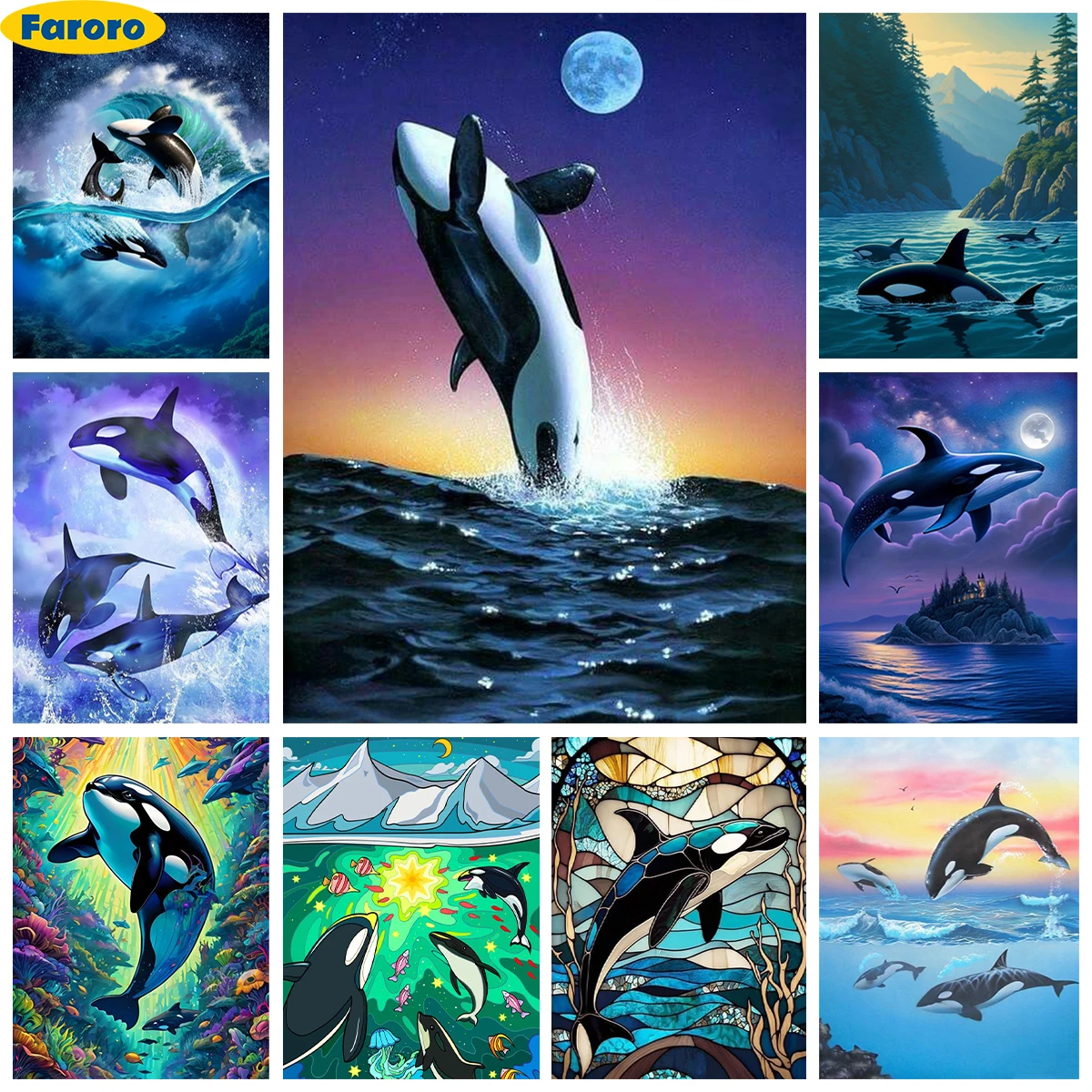 Killer Whale 5D Diamond Painting Kit Orca Picture Diy Diamond Embroidery Cross Stitch Adult Handmade Gift Home Wall Art Decor