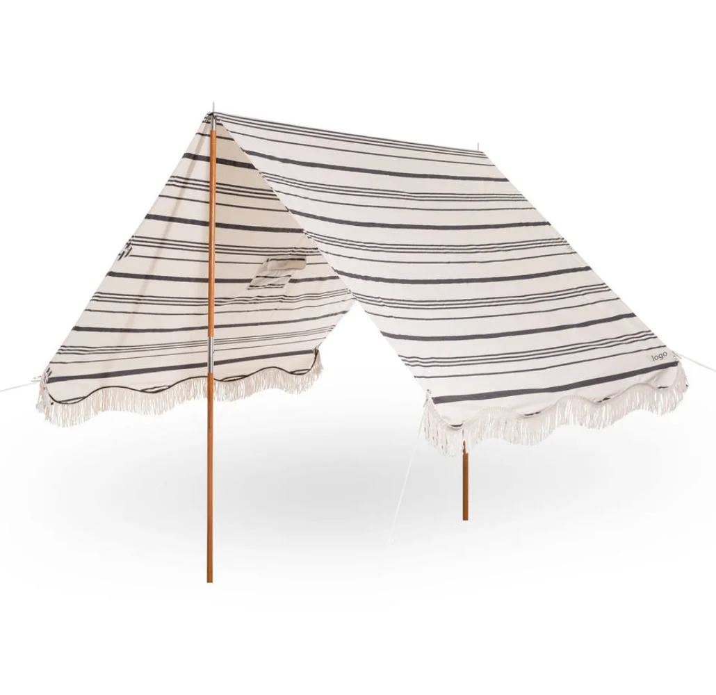 6ft premium lightweight sun shelter beach shade umbrella canopy tent with wooden pole cotton fringe tassels white yellow pink