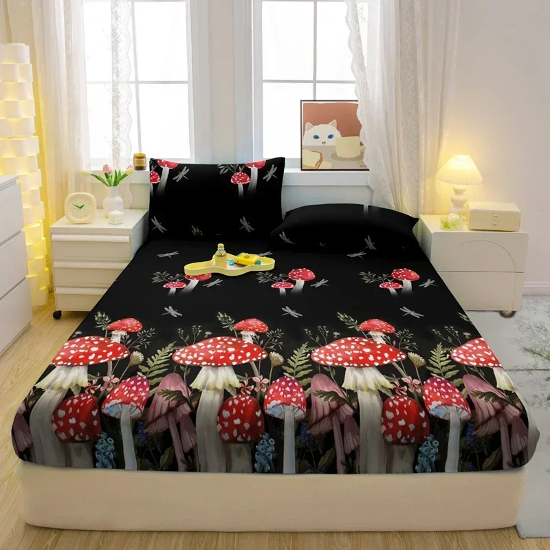 1 Simple Modern Plant Flower Printed Matte Fitted Sheet, Bedroom Printed Bed Cover, Bedding (Excluding Pillowcases)