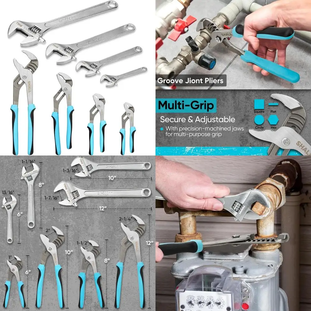 

8-Piece Adjustable Wrench & Water Pump Pliers Set, 12/10/8/6 Inch, 4Pcs Adjustable Tongue and Groove Joint Pliers and 4Pcs Wide