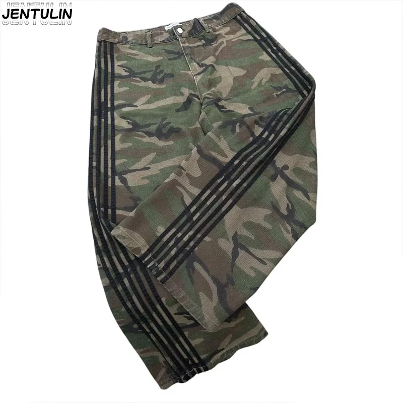 Y2K pantalones vaqueros holgados de camuflaje estéticos de alta calidad, pantalones de chándal Harajuku para mujer, ropa informal estilo Hip Hop, pantalones vaqueros de pierna ancha informales