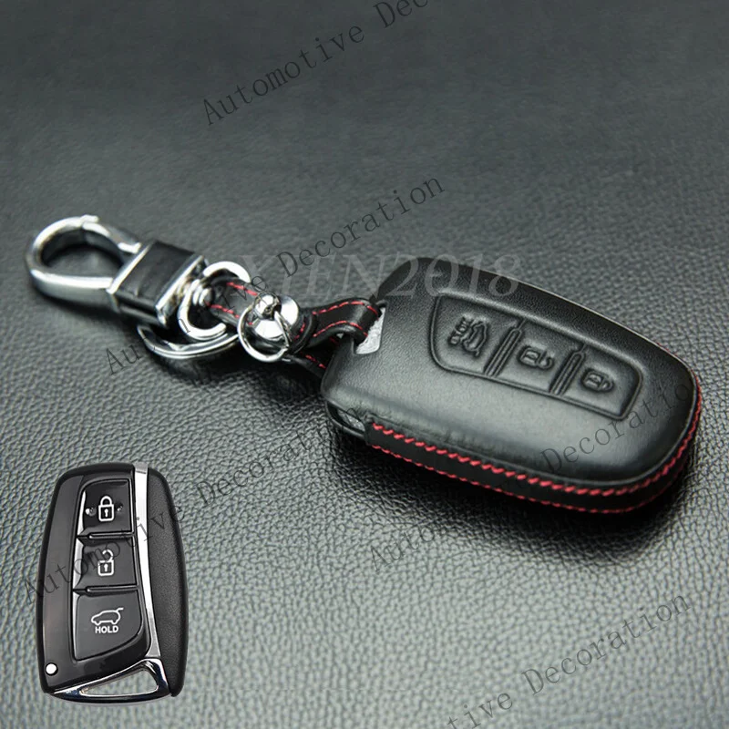 Z+ 3 Buttons Leather Car Remote Key Fob Cover Case Holder For Hyundai Santa Fe ix45