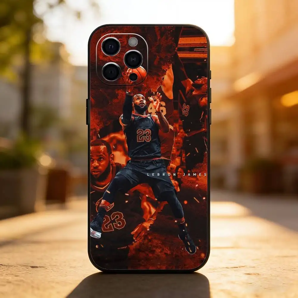 حافظة هاتف كرة السلة L-Lebron James 23 لهواتف iPhone 17,16,15,14,13,12,11 Plus, Pro,Max,XS غطاء ناعم من السيليكون الأسود