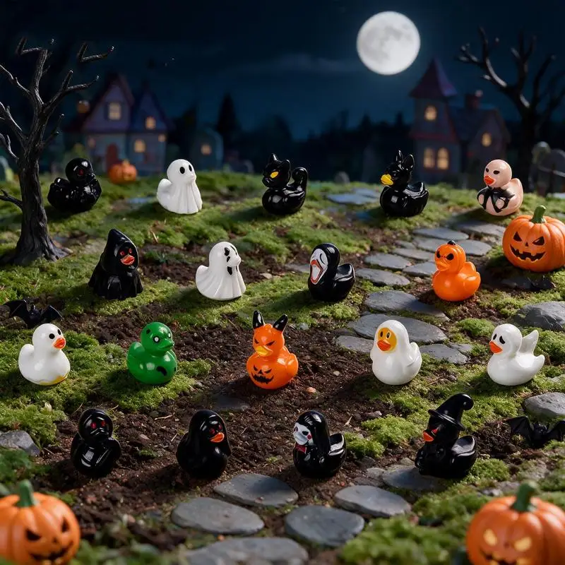 10Pcs Mini Halloween Pumpkin Duck Micro Landscape Resin Ornament Devil Duck Halloween Carnival Party Gift Home Desktop Decorati