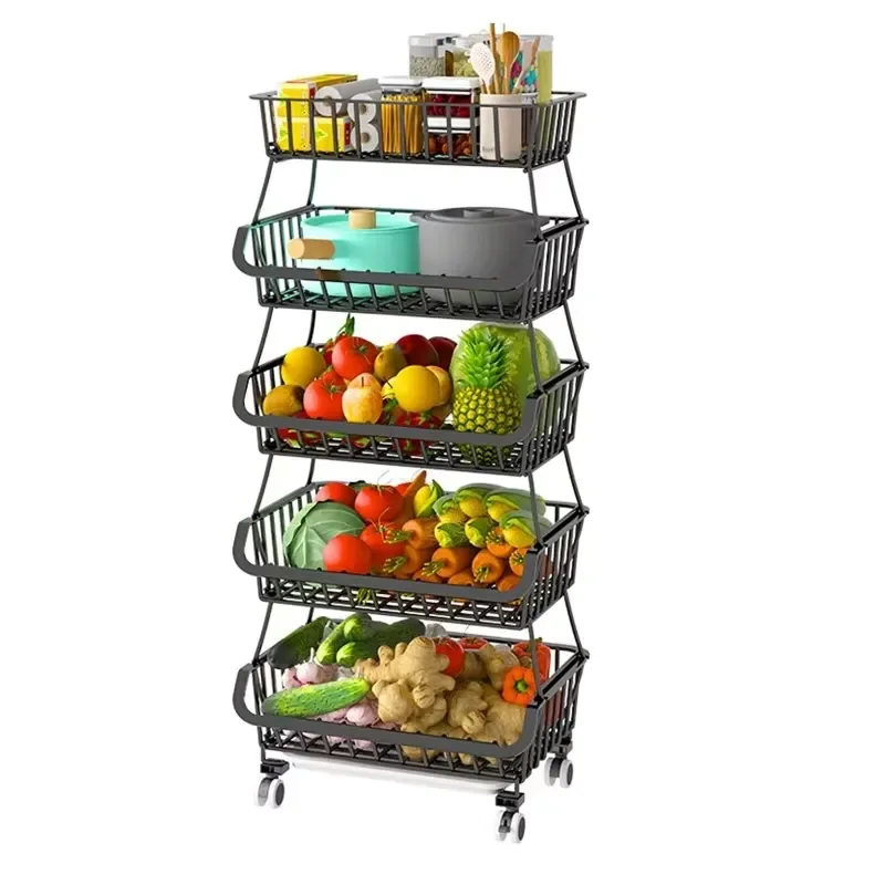 Stackable Wire Fruit Basket Kitchen Vegetable Storage Rack Metal Organizer Holder for Countertop Pantry Food Snack Display