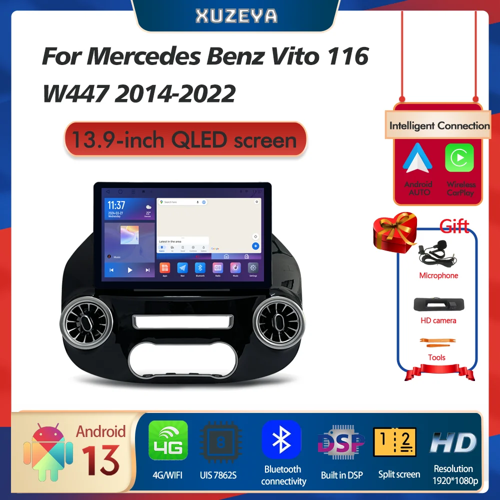 13.9-inch Android 13 For Mercedes Vito W447 2014-2022 GPS Navigation Radio Carplay 4G Multimedia Player