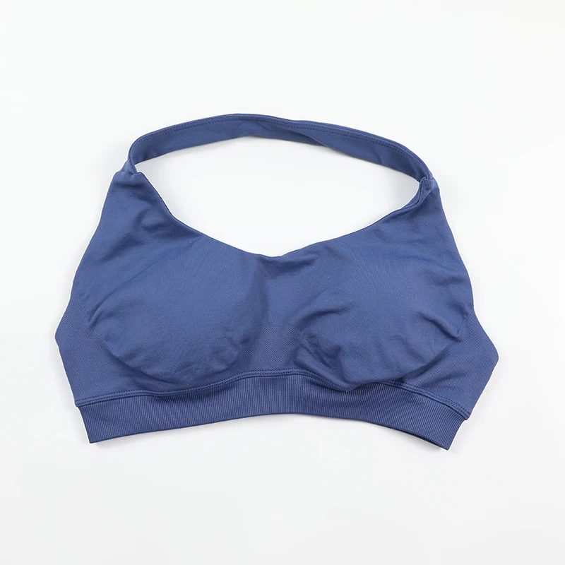 

Ударный женский спортивный бюстгальтер с воротником-халтер, бесшовная съемная подкладка, однотонный топ для тренировок для фитнеса, йоги и тренировок в тренажерном зале