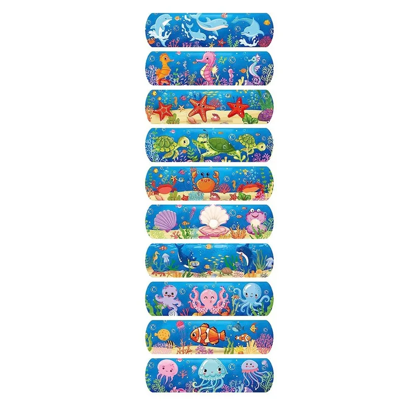 10pcs/set Cartoon Marine Organism Fish Pattern Band Aid Kawaii First Aid Strips Dressing Tape Plasters for Kids Adhesive Bandage