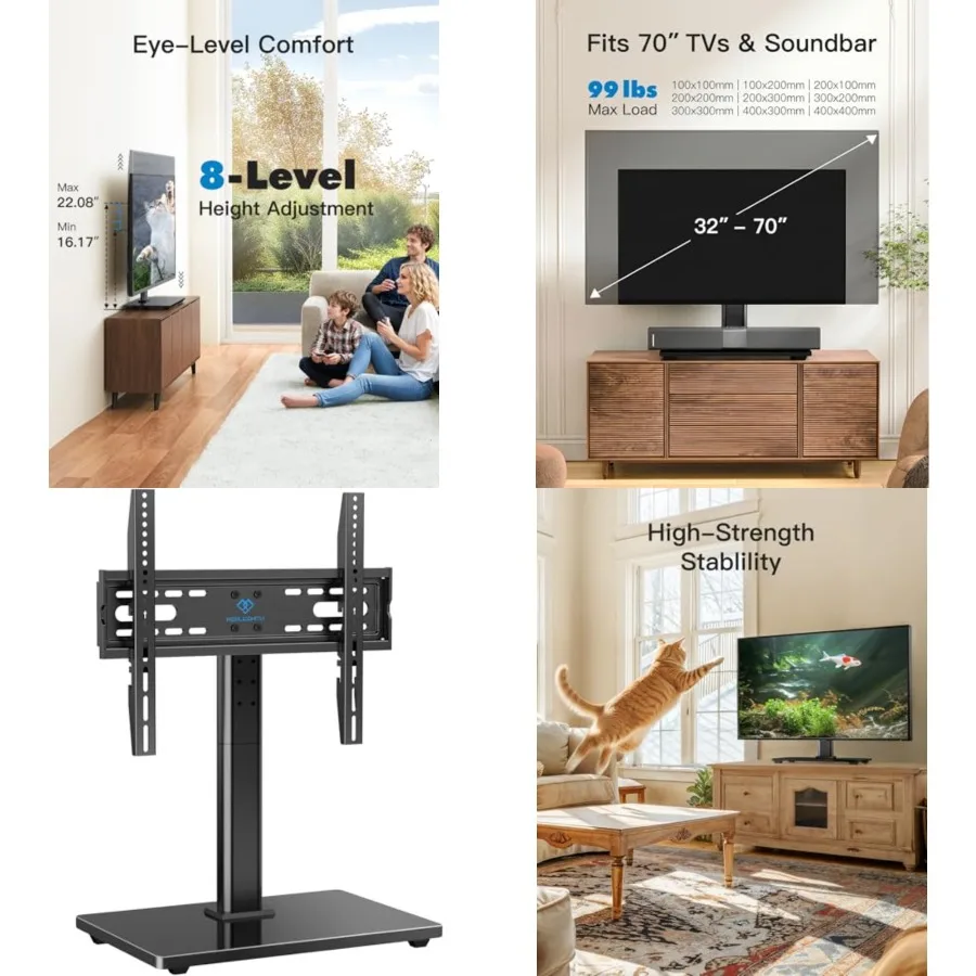 

Universal TV Stand Legs for 32-70 inch TVs, Table Top TV Stand up to 99 lbs, Height Adjustable Television TV Mount, Universal TV Base for Livingroom & Bedroom, VESA 400x400mm PSTVS04-N2