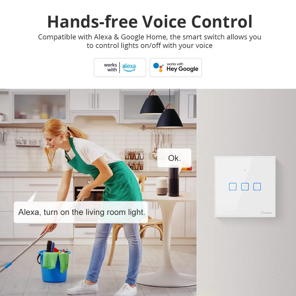 SONOFF TX  EU/ UK Wifi 433mhz RF Smart Wall Touch Switch 1/2/3 Gang Remote Voice Control Wifi Light Switches via Alexa Google