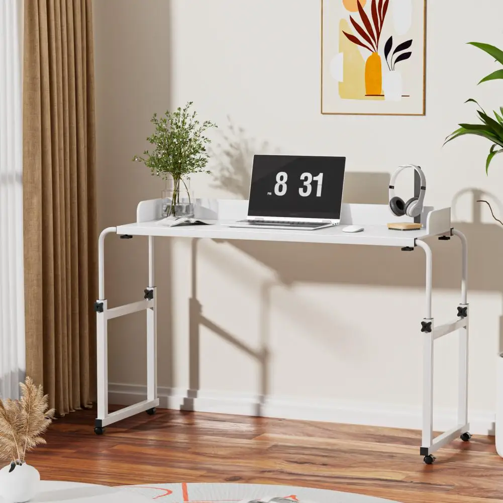 

Height Adjustable Overbed Table Rolling Over-the-Bed Laptop Desk with Raised Baffle Bedroom Workstation Table with Wheels