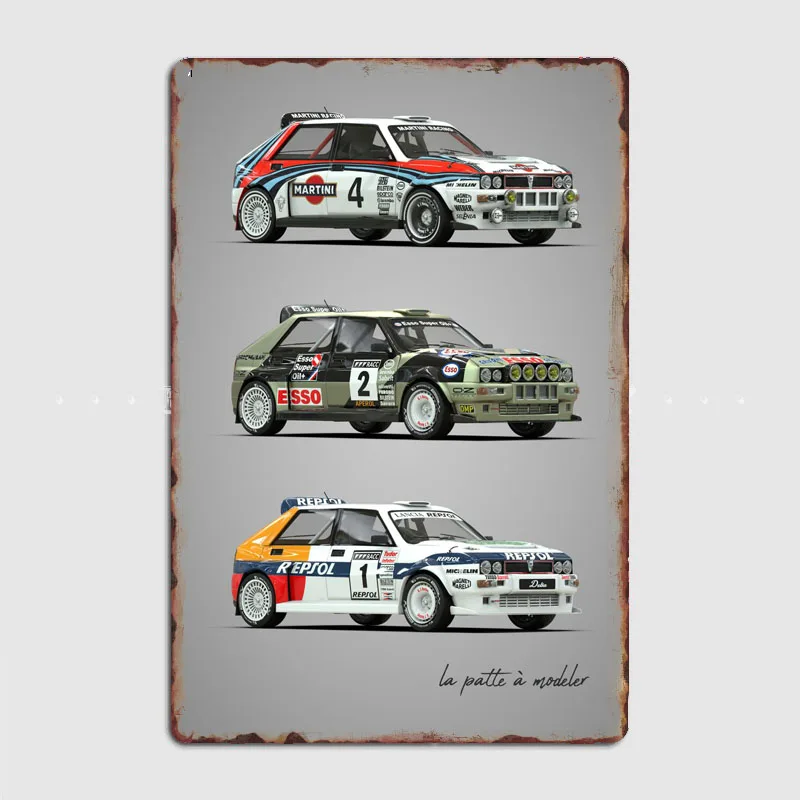 Letrero Metálico de Coches de Rally Lancia Delta Integrale HF, Decoración Vintage para Garaje, Sala de Estar, Hogar, Pared