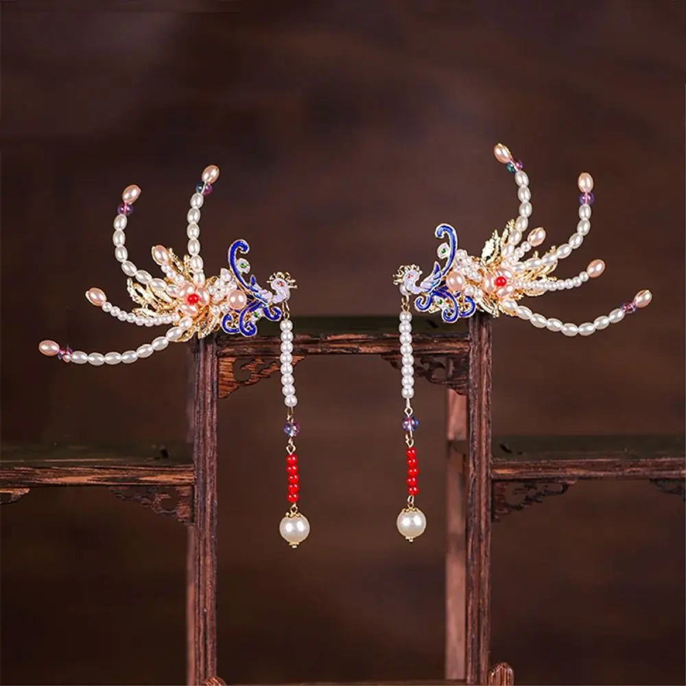 Exquisite Tassel Chinese Style Hairpin Phoenix Pearl Hanfu Hair Stick Hair Fork Alloy Hanfu Headwear Girl Hair Accessories