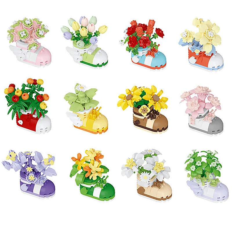 

New product creative micro-particle leisure building block toys Shoe Flower Qimeng series desktop decoration ornaments gift